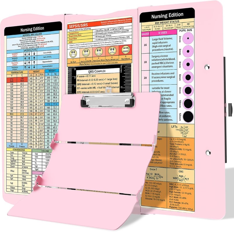 Trustnice Nursing Clipboard Foldable Clipboard Medical: Edition Cheat Sheets Aluminum 3 Layers Foldable Clipboards Nursing Pocket Size Profile Clip Nurse Clipboards Notepad for Nurses Students and Doctors - Image 1